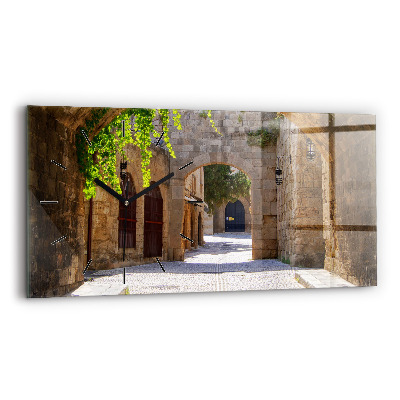 Horloge horizontale en verre Rue pittoresque de Rhodes