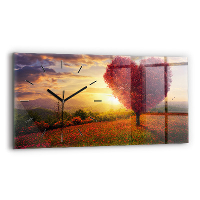 Horloge rectangulaire horizontale Arbre à cœur d'amour