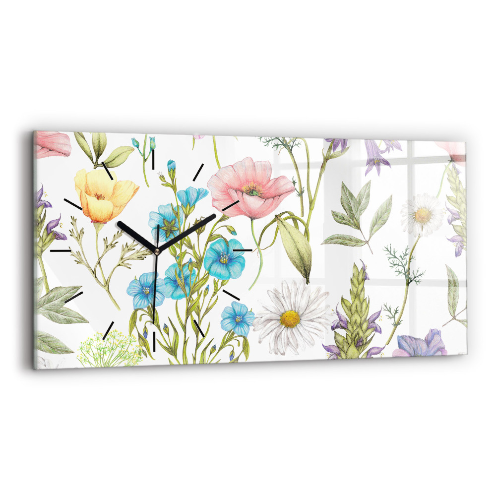 Horloge horizontale en verre Composition de fleurs