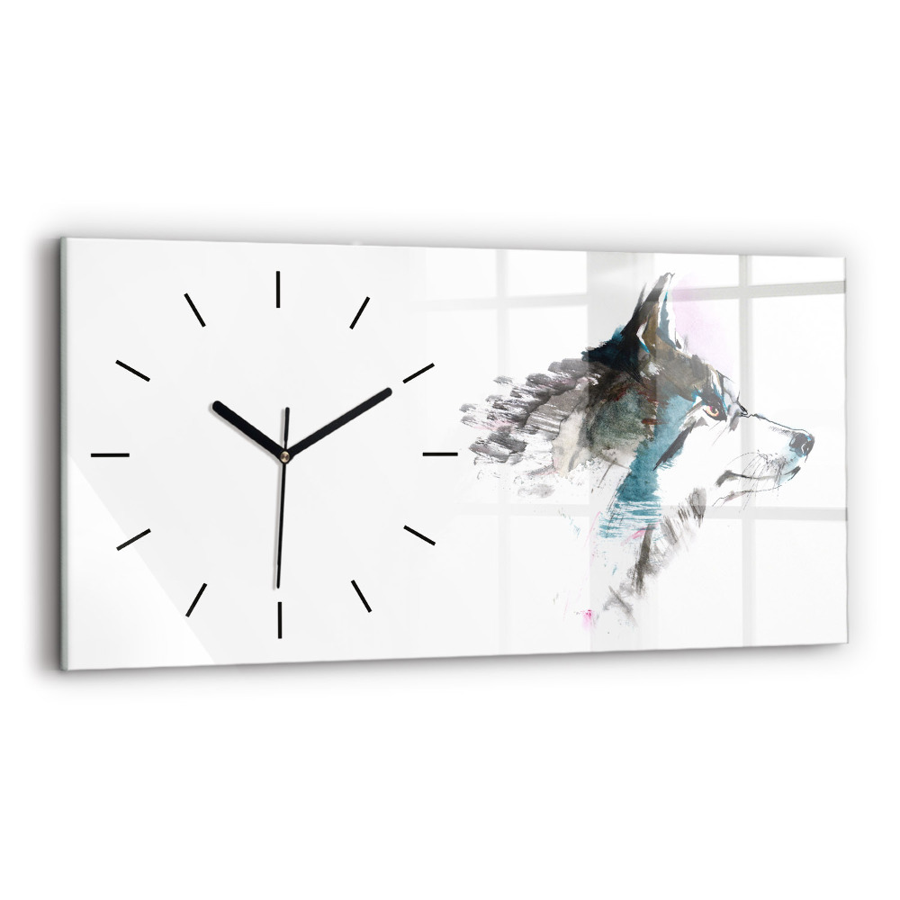 Horloge horizontale en verre Profil d'un loup peint