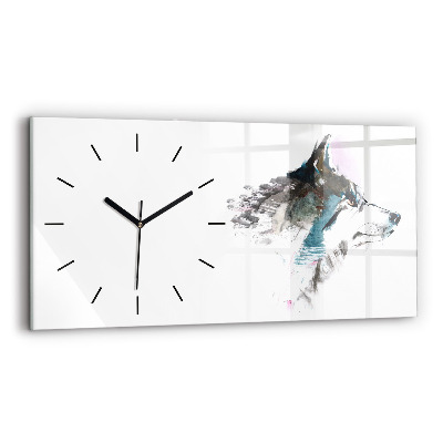 Horloge horizontale en verre Profil d'un loup peint