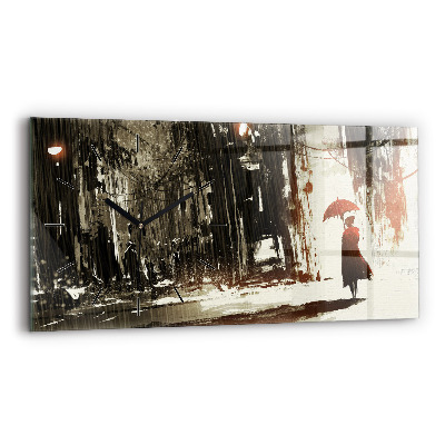 Horloge murale horizontale Femme dans la nuit pluvieuse