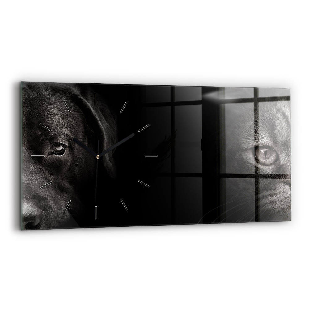 Horloge rectangulaire horizontale Chien et chat écossais