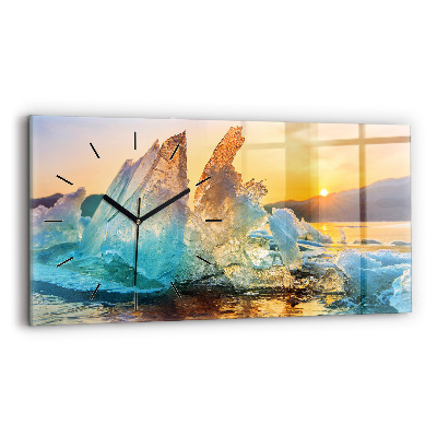 Horloge murale horizontale Iceberg et lever de soleil