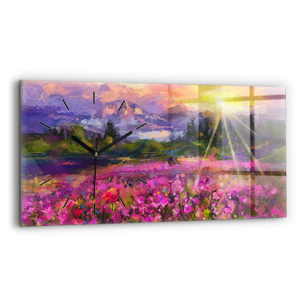 Horloge horizontale en verre Paysage de nature et de fleurs