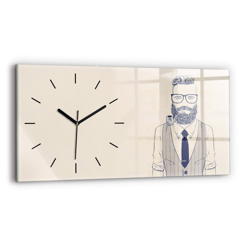 Horloge horizontale en verre Homme avec barbe et pipe