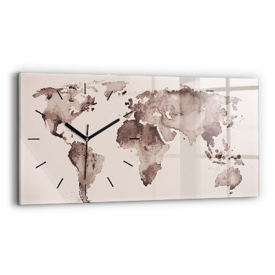 Horloge murale horizontale Carte du monde à l'aquarelle