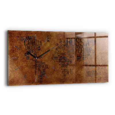 Horloge horizontale en verre Carte des noms de pays