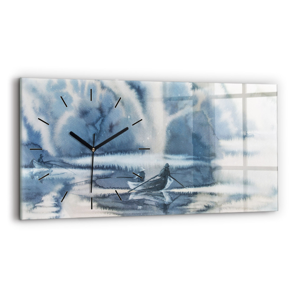 Horloge rectangulaire horizontale Lac d'hiver Bateau