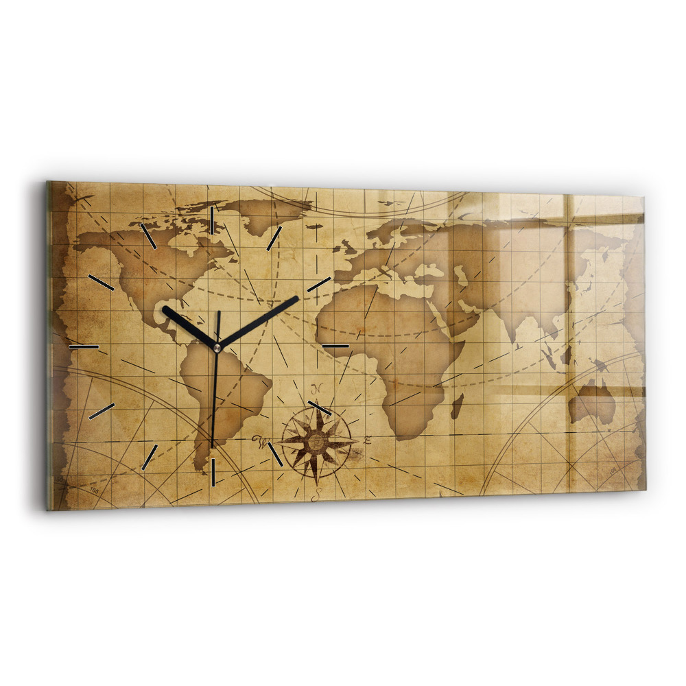 Horloge rectangulaire horizontale Carte du monde ancienne