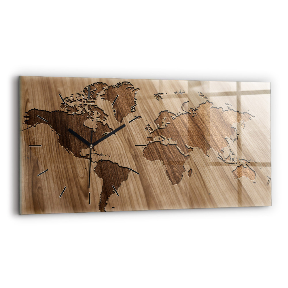 Horloge rectangulaire horizontale Carte du monde sur bois