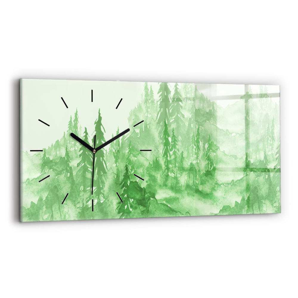 Horloge horizontale en verre Peinture d'une forêt verte