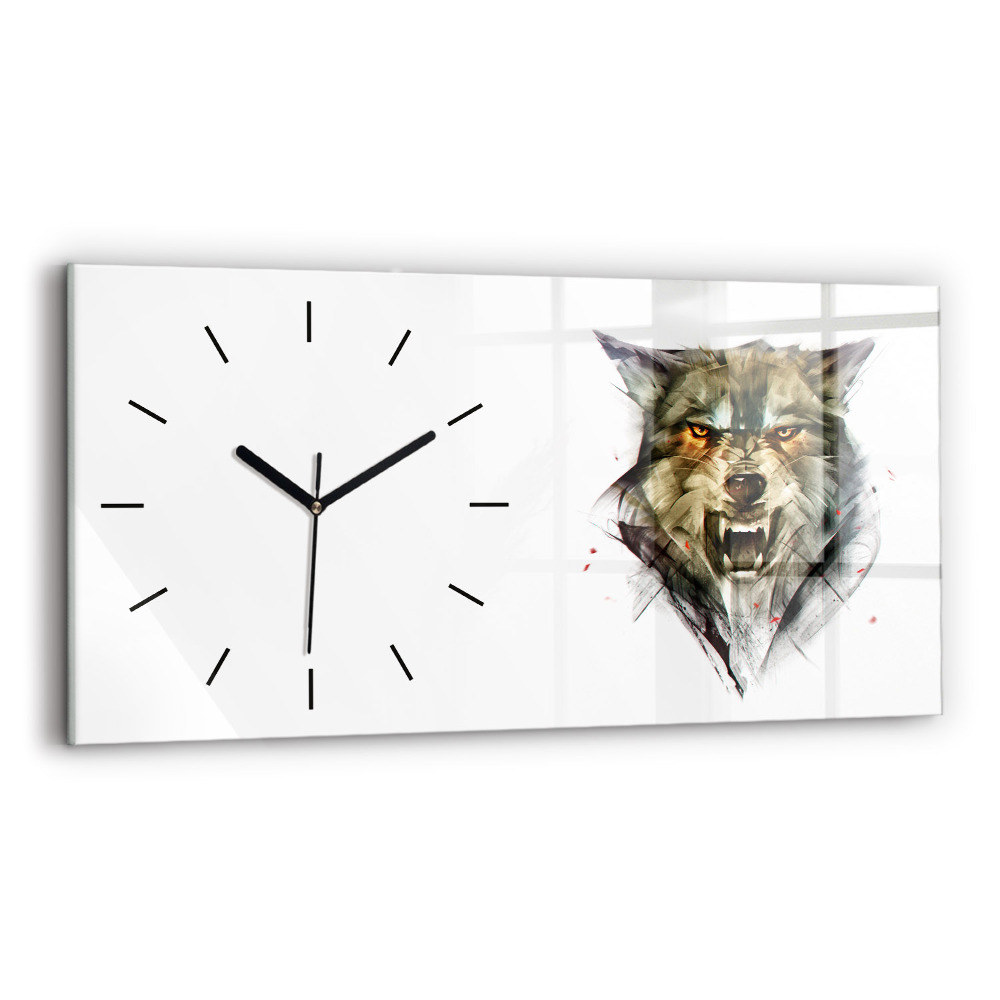 Horloge rectangulaire horizontale Portrait dessiné d'un loup