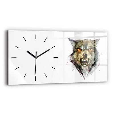 Horloge rectangulaire horizontale Portrait dessiné d'un loup