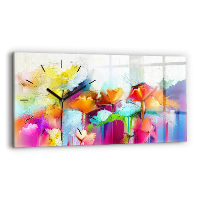 Horloge rectangulaire horizontale Fleurs abstraites