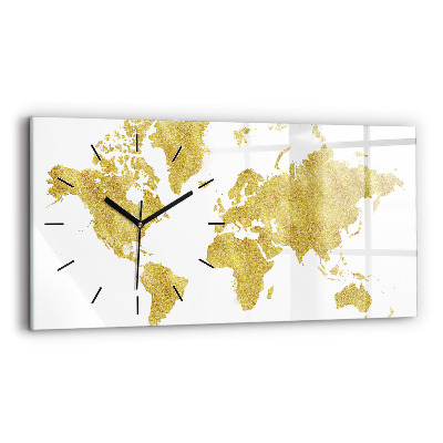 Horloge rectangulaire horizontale Carte du monde en or