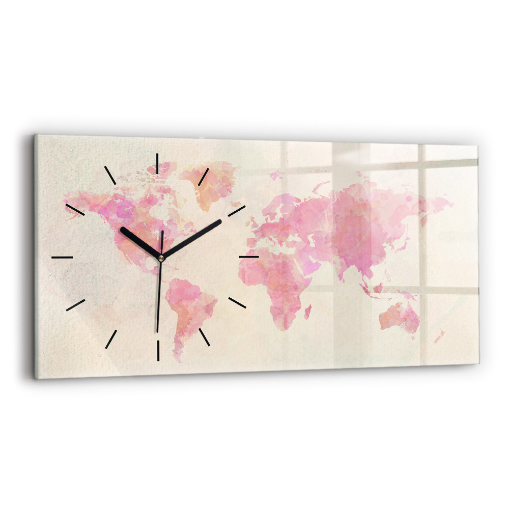Horloge murale horizontale Aquarelle carte du monde
