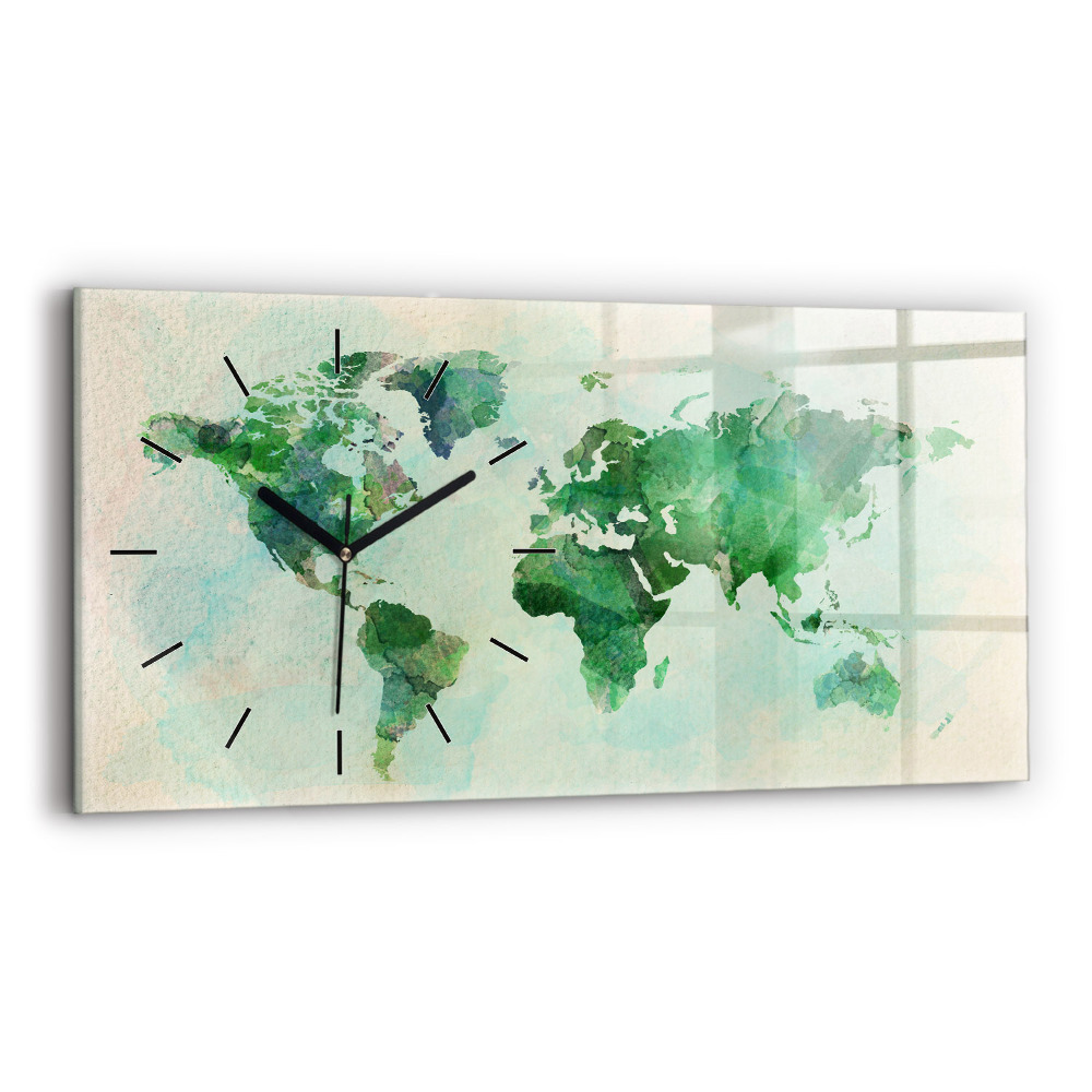 Horloge horizontale en verre Aquarelle carte du monde