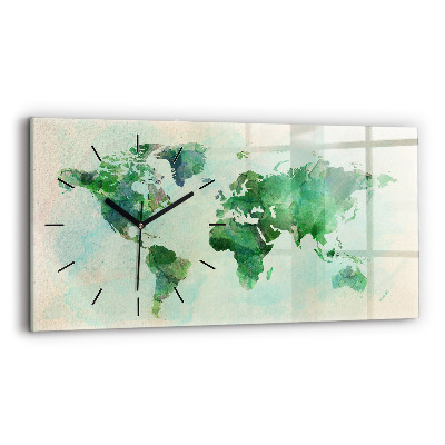 Horloge horizontale en verre Aquarelle carte du monde
