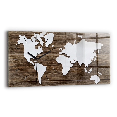 Horloge murale horizontale Carte du monde sur panneaux