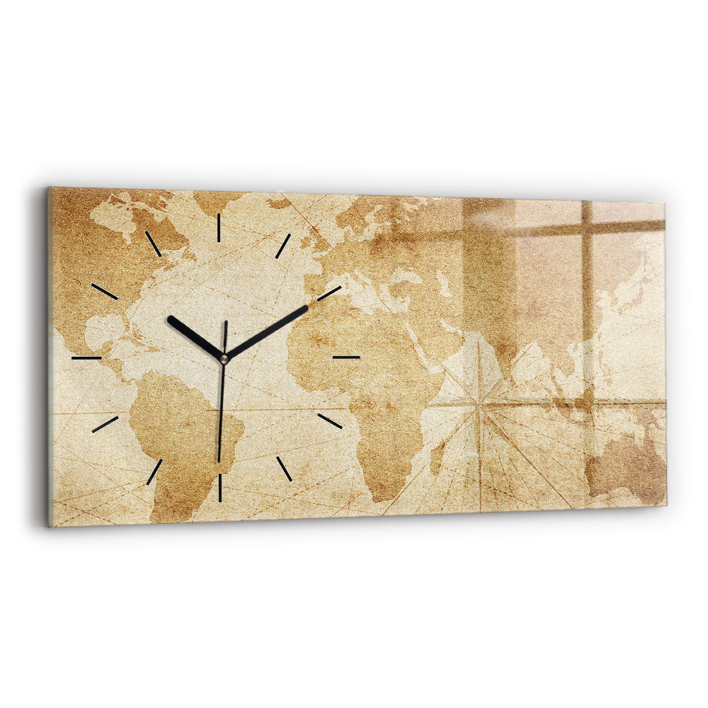 Horloge rectangulaire horizontale Carte du monde vintage