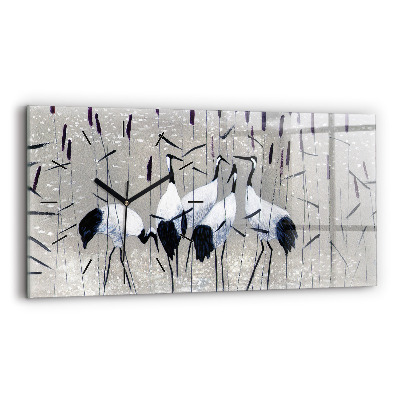 Horloge horizontale en verre Grues dans les roseaux