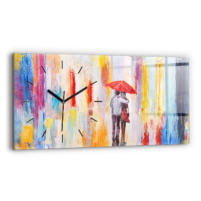 Horloge murale horizontale Couple sous la pluie