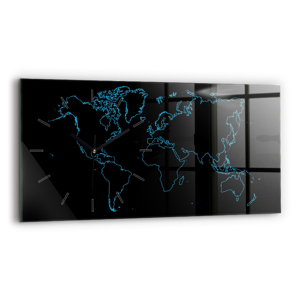 Horloge horizontale en verre Contours d'une carte du monde