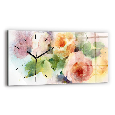 Horloge rectangulaire horizontale Roses dans un vase Aquarelle