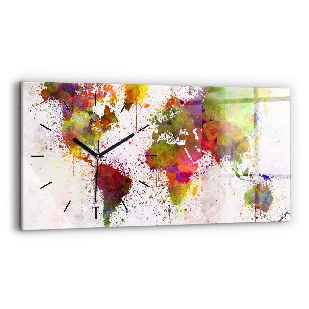 Horloge rectangulaire horizontale Carte du monde en aquarelle