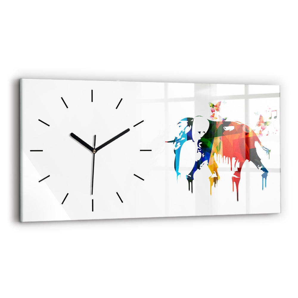 Horloge horizontale en verre Eléphant peint en couleur
