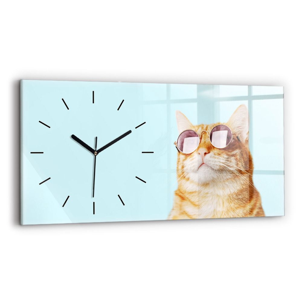 Horloge horizontale en verre Chat amusant avec des lunettes