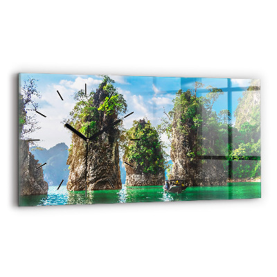 Horloge murale horizontale Lac d'arbres naturels