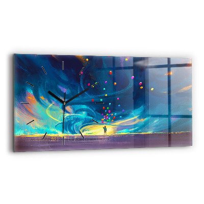 Horloge horizontale en verre Enfant et ballons