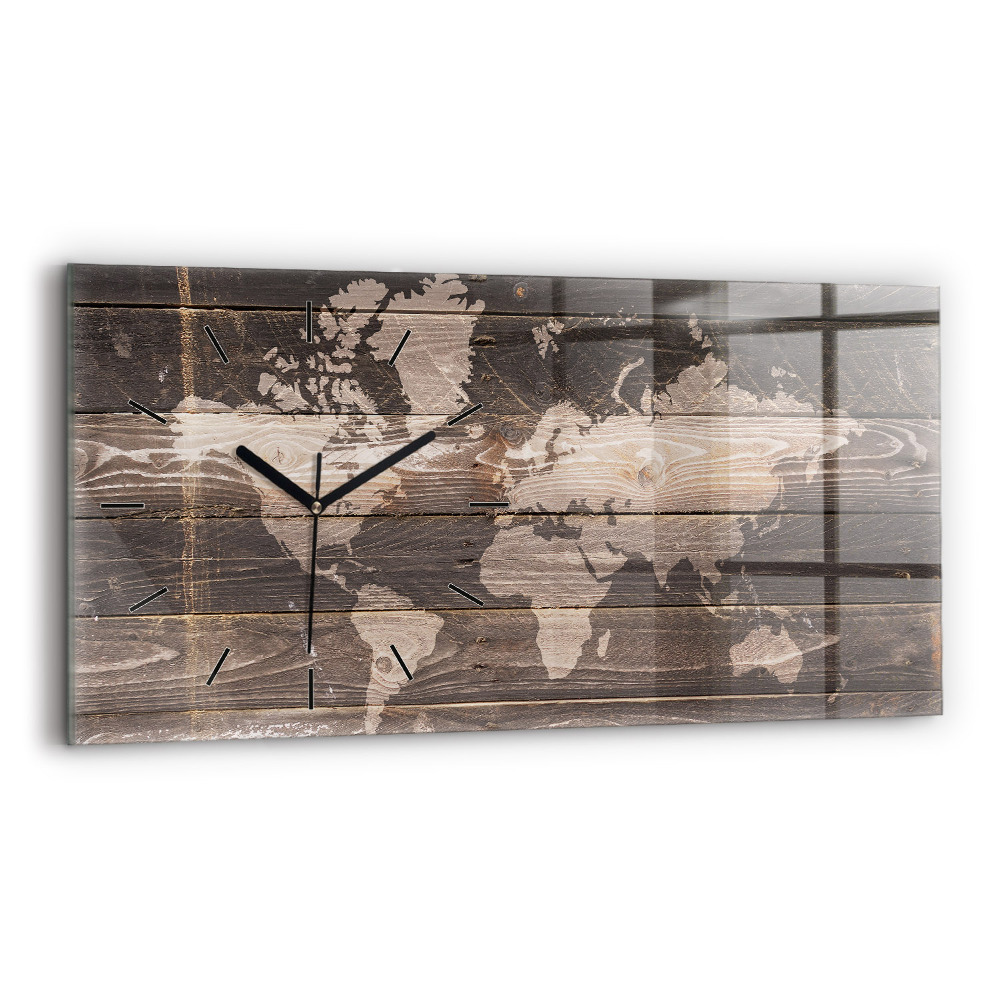 Horloge horizontale en verre Carte du monde sur bois