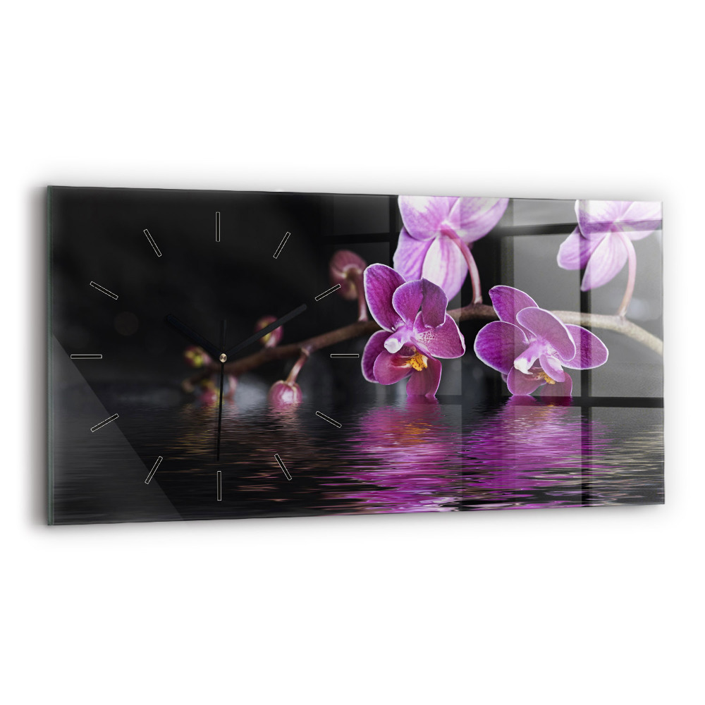 Horloge horizontale en verre Fleur d'orchidée sur l'eau