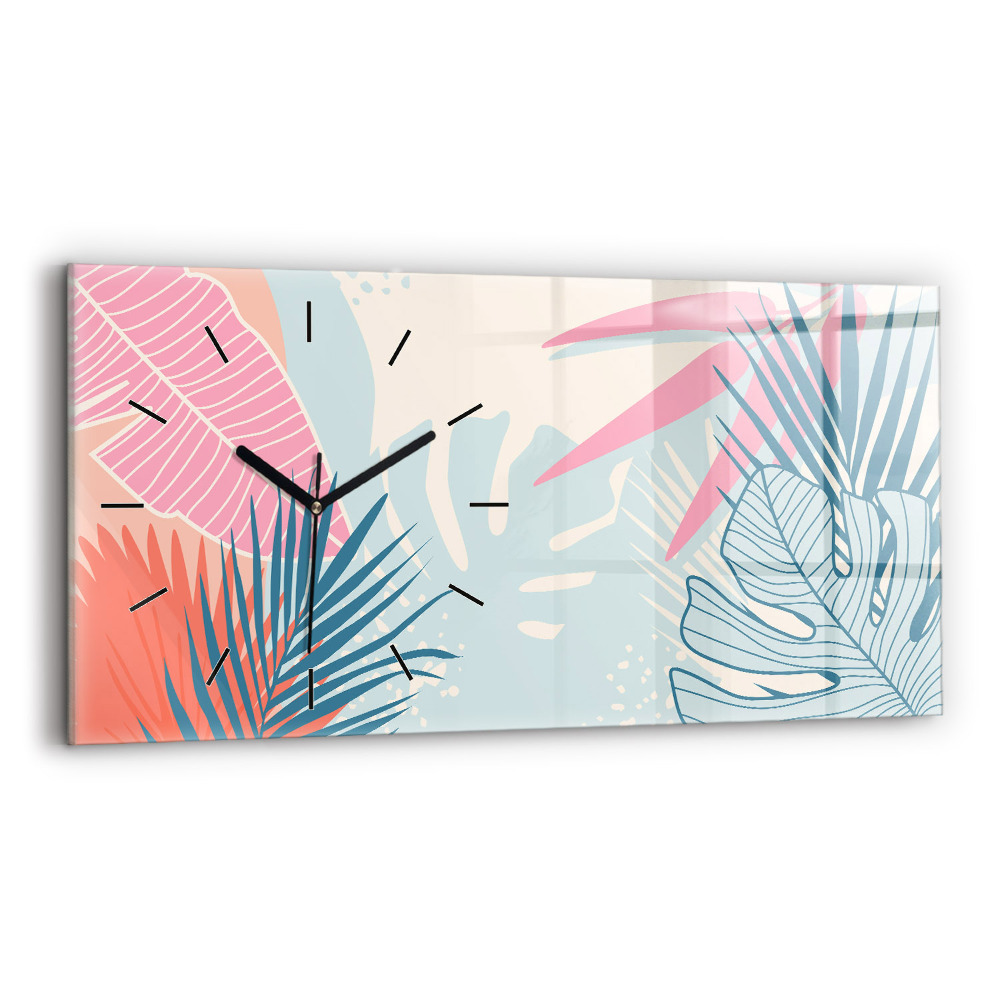 Horloge rectangulaire horizontale Feuilles pastel