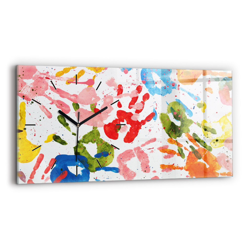 Horloge horizontale en verre Empreintes de mains d'enfants