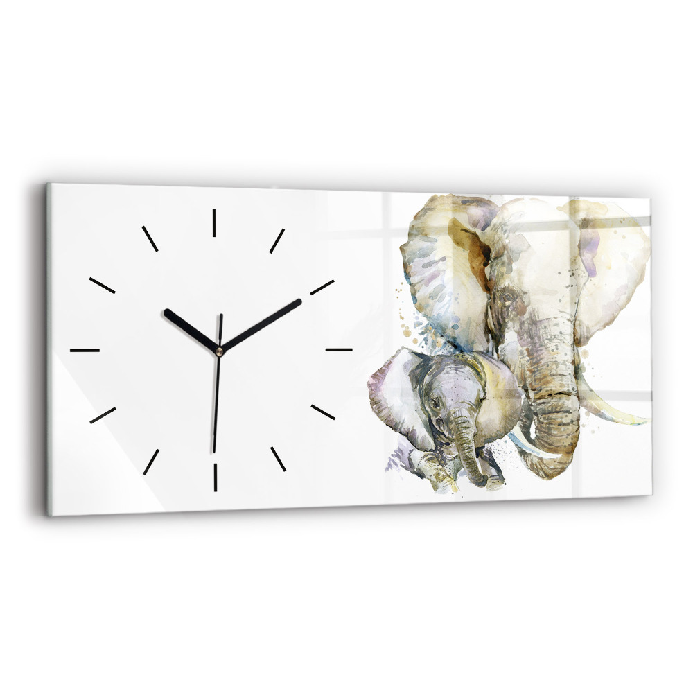 Horloge horizontale en verre Animaux peints Éléphant