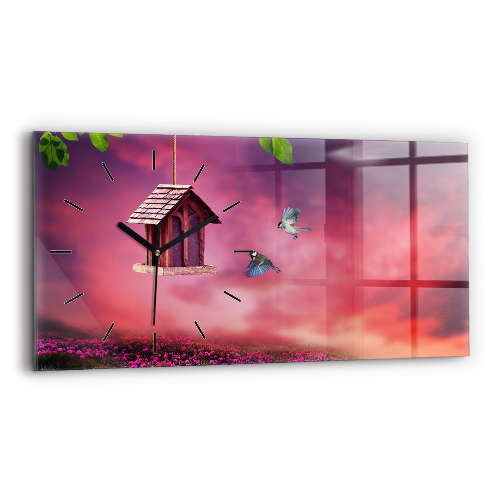 Horloge horizontale en verre Maison d'oiseau