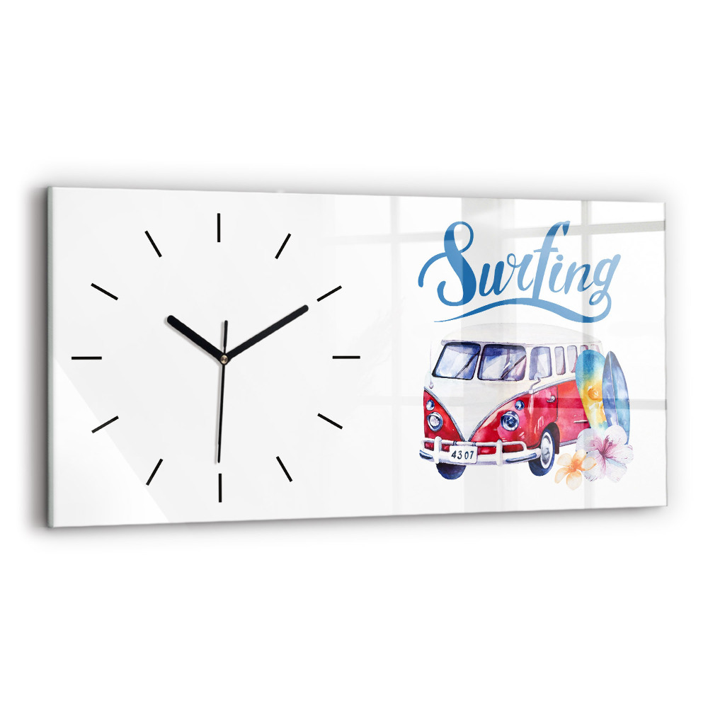 Horloge horizontale en verre Voiture et panneau Surf