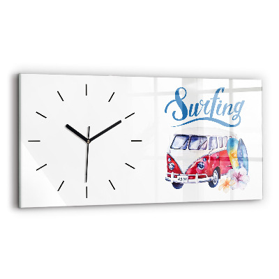 Horloge horizontale en verre Voiture et panneau Surf