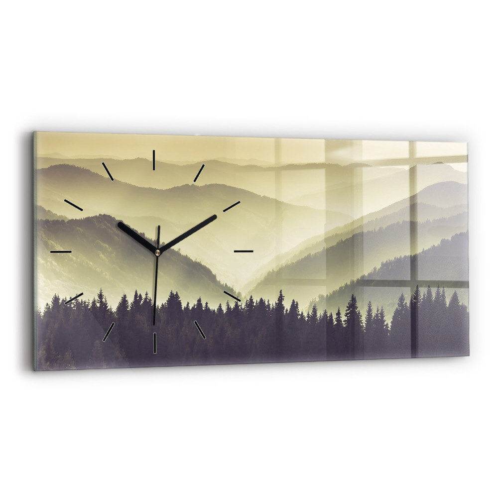 Horloge horizontale en verre Pentes de montagnes brumeuses