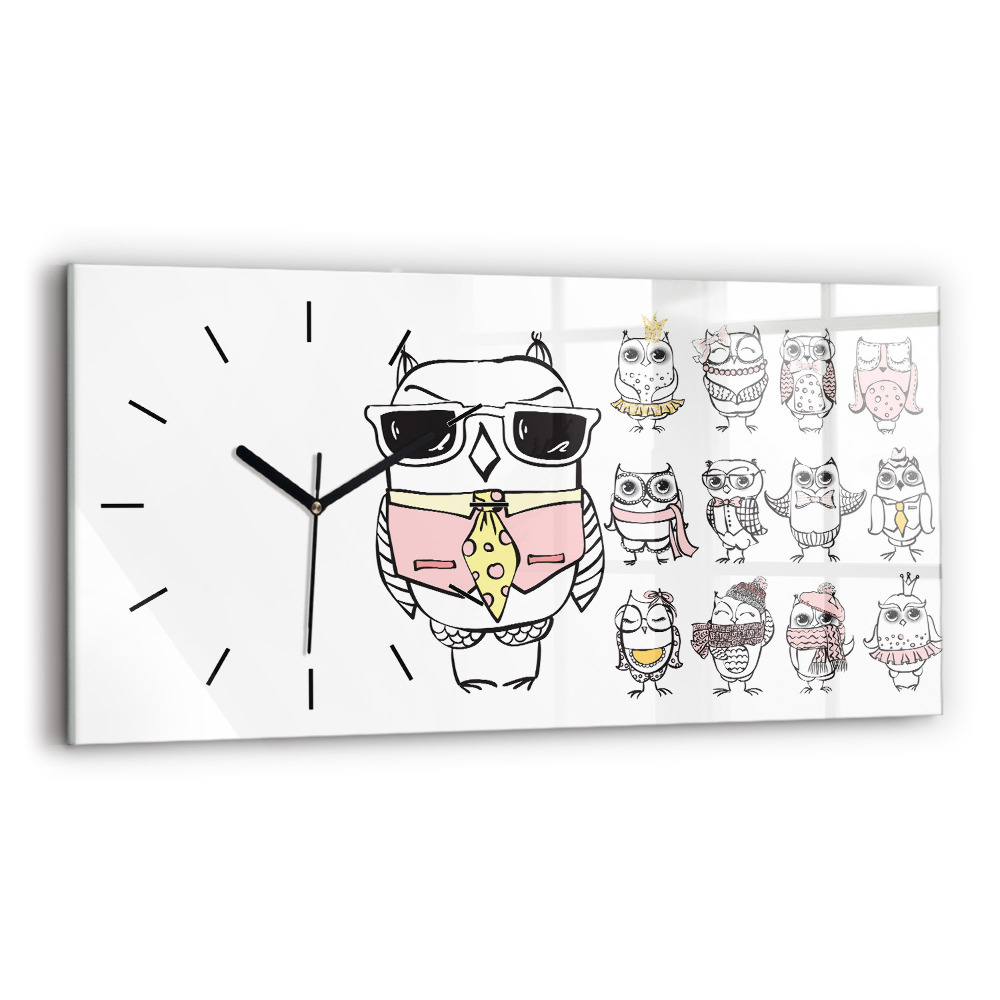 Horloge horizontale en verre Poster vintage avec des hiboux