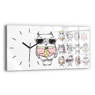Horloge horizontale en verre Poster vintage avec des hiboux