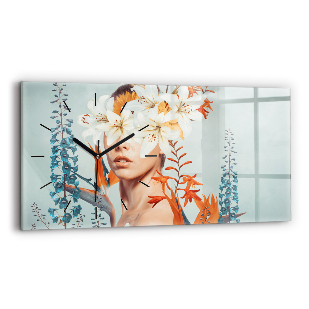 Horloge rectangulaire horizontale Femme avec des fleurs
