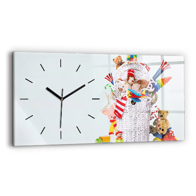 Horloge murale horizontale Panier en osier avec des jouets