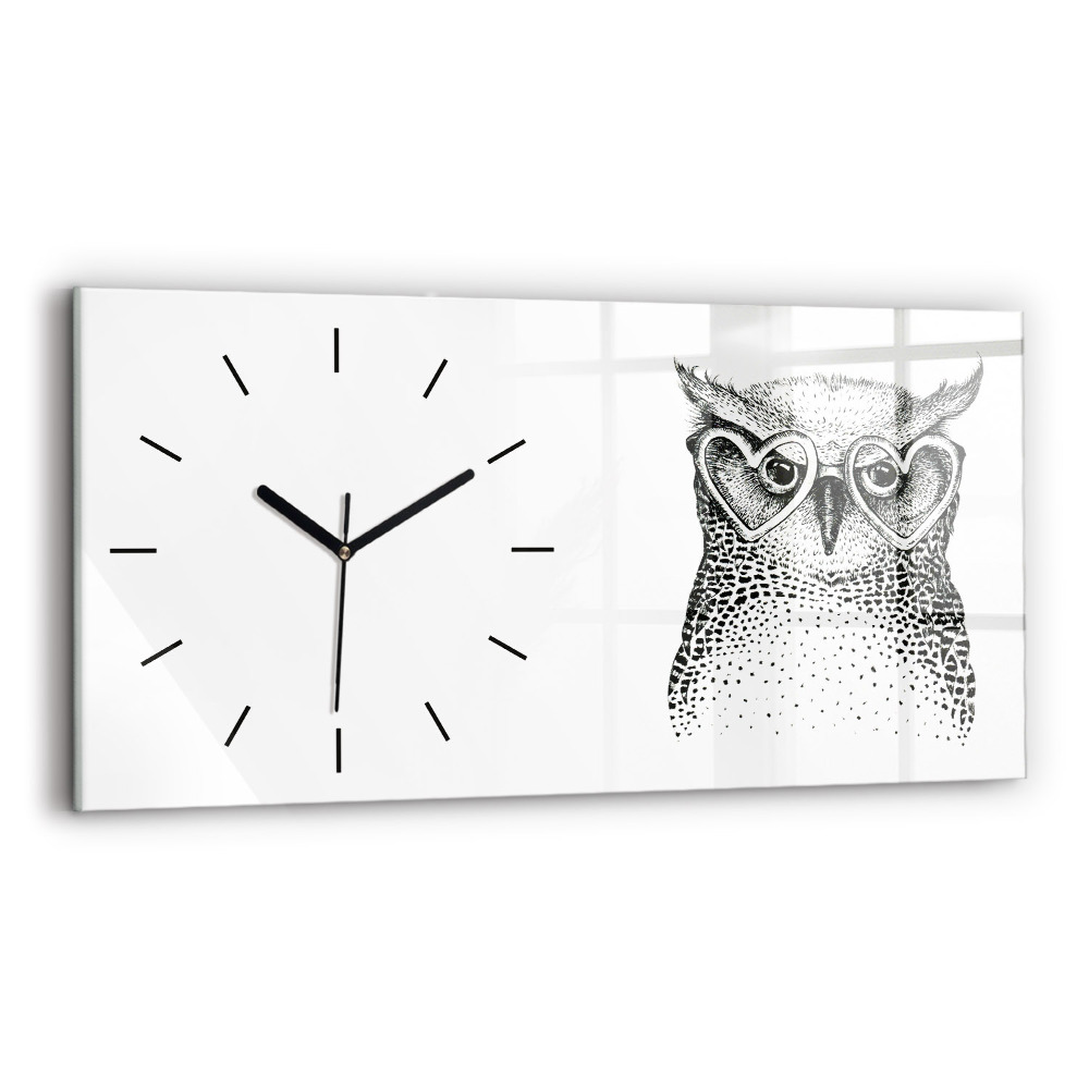 Horloge horizontale en verre Hibou dessiné avec des lunettes