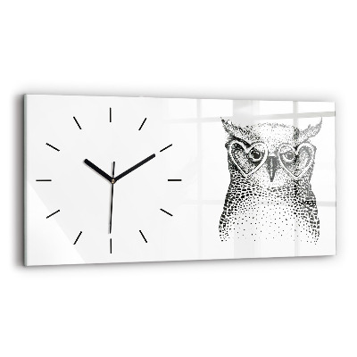 Horloge horizontale en verre Hibou dessiné avec des lunettes