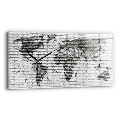 Horloge horizontale en verre Mur de briques Carte du monde